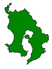 Fototapeta premium 鹿児島県の地図（縁取りグリーン）