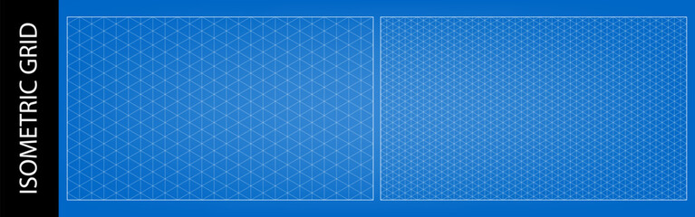 Isometric triangle grid for blueprint layout diagram, angular drawing. Math architecture surface bg with 60 lines, cubic mesh plan. Abstract empty technical manual chart in blue geometric dots graph © Svetlana Ievleva
