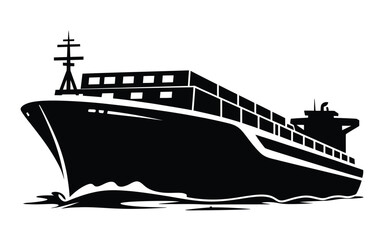 Obraz premium A large cargo ship sailing on calm waters with a clear blue sky above. isolated on white background, Vector, illustration