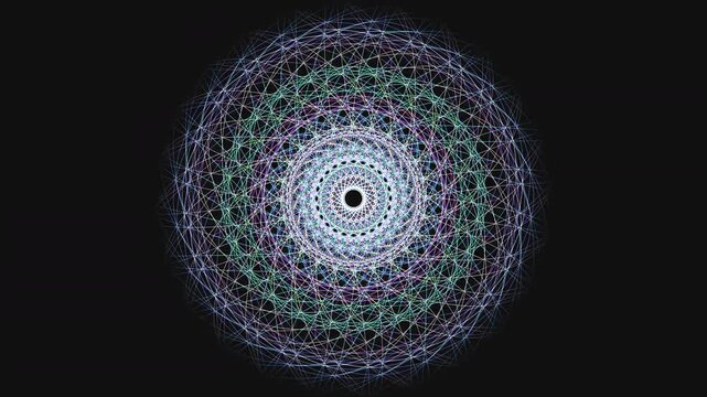 Seamless 4K loop of a Crown Chakra iridescent spirograph mandala slowly breathing. Hypnotic Lissajous figures for meditation apps, sound baths, and focused ambient visualization.