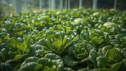 Naklejka premium Vertical Horizon Salad farm vegetable green oak lettuce. Close up fresh organic hydroponic vegetable cabbage green salad hydroponic cultivate farm