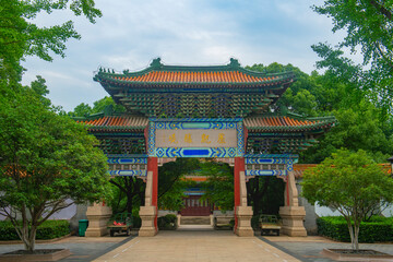 Fototapeta premium Gateway (Pailou) in Shizi Mountain near Yuejiang Tower in northwest of downtown Nanjing City, Jiangsu Province, China. 