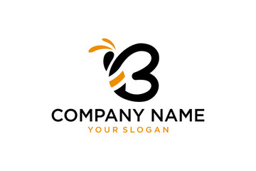 Modern Abstract Letter B Logo Design with Stylized Bee or Butterfly Elements in Black and Orange © stockhub