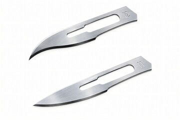 Obraz premium stainless‑steel surgical scalpel blades, sizes 11 and 12, showcasing distinct cutting shapes used for precise incisions in medical and surgical procedures.