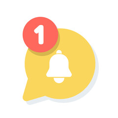 Vector icon of notification bell on speech bubble, incoming messages alert, inbox notifications, chat updates, modern flat design for apps, digital communication concept.