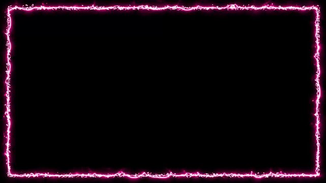 4K Pink Neon Energy Glow Frame Border with Electric Plasma Effect on Black Background, Cinematic Motion Graphics Overlay for Abstract Video Design, Vibrant Digital Art and Seamless Loop Animation