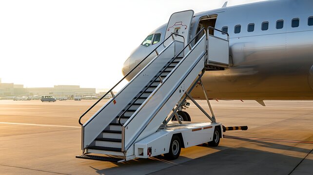 Aircraft Boarding with Elevated Stairs for Passengers to Board Plane Photo