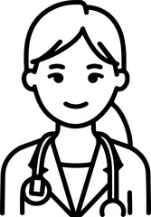 Obraz premium Hand Drawn Female Doctor Black and White Avatar Illustration in Minimal Line Art Style Design
