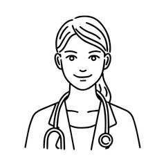 Obraz premium Hand Drawn Female Doctor Black and White Avatar Illustration in Minimal Line Art Style Design