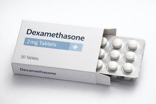 Dexamethasone 2 mg tablets with a blister pack displayed, representing corticosteroid therapy, inflammation management, and essential pharmaceutical care.
