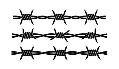 Fototapeta premium Barbed wire fence with sharp thorns and twisted metal strands for security or boundary concepts