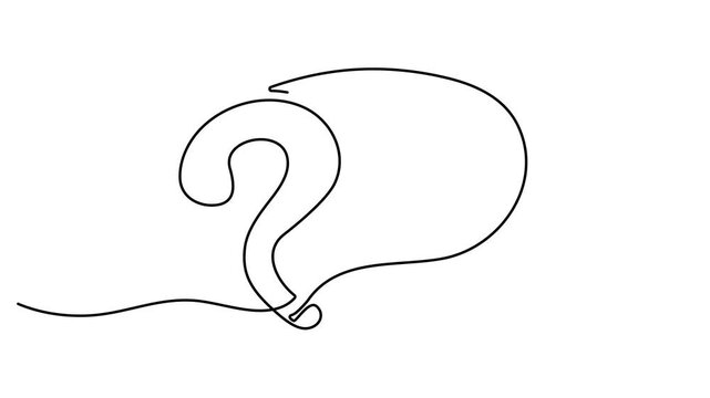 Animated self drawing of continuous one line drawing of a text box and question mark video.  Full length one line animation. 4K video