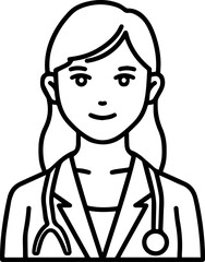 Obraz premium Hand Drawn Female Doctor Black and White Avatar Illustration in Minimal Line Art Style Design