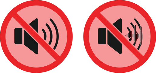 Mute sound symbol vector illustration, no audio icon artwork, speaker prohibition design, digital interface graphic, red circle silence image
