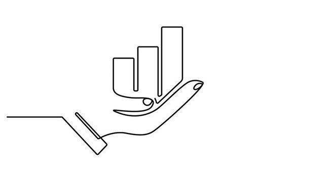 Animated self drawing of continuous line draw Business growth bar chart video. Hand Holding Bar Graph Solid Icon. Business Growth, Financial Management, Full length one line animation. 4K video