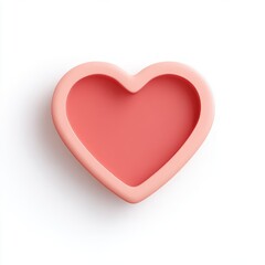 3D Pink Heart Shape Object Isolated on White Background with Soft Shadow and Subtle Lighting