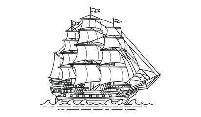 Vintage sailing ship with multiple masts and billowing sails © Thysl2000