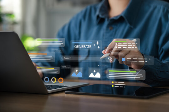SGE  Search Generative Experience Concept. Artificial Intelligence Search Engine and Machine Learning Interface. represents the future of technology, content generation, and SEO optimization.