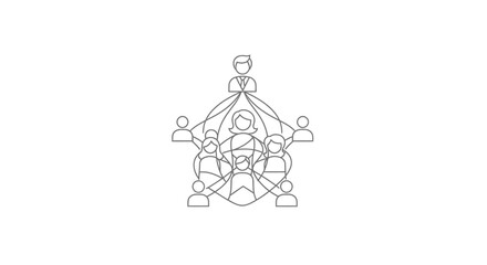 Obraz premium Organizational structure illustrates interconnected leadership hierarchy with a central figure linking multiple team members in a network diagram.