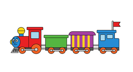 Naklejka premium Toy train with colorful carriages on transparent track viewed from side
