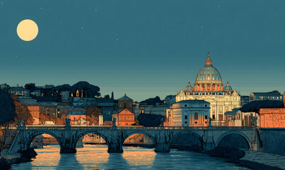 Fototapeta premium Skyline of Rome, Italy in illustrations, presentation images, travel image ideas, tourism promotion, postcards, generative AI