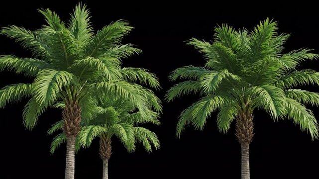 Lush palm trees against black background for versatile design use