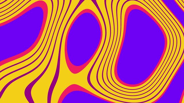Abstract groovy background with flowing yellow and purple retro style design