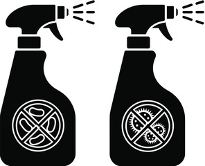 Obraz premium Two spray bottles with biohazard and radiation hazard symbols on them isolated on white background, Vector, illustration