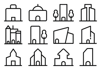 Set of Simple Building Icon Vector Illustrations