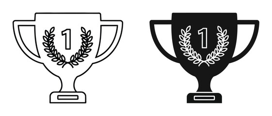 Trophy Icon Set Black White Vector Illustration