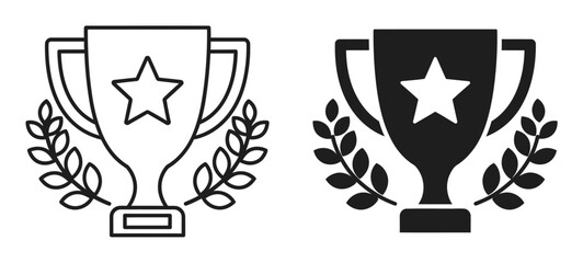 Trophy Icon Set with Laurel Wreath Vector Illustration