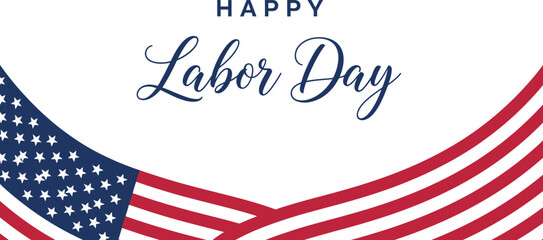 Obraz premium Happy Labor Day greeting card design featuring the American flag with stars and stripes on a white background
