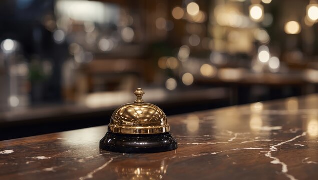 Service bell atop bar, blurred backdrop