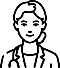 Obraz premium Hand Drawn Female Doctor Black and White Avatar Illustration in Minimal Line Art Style Design