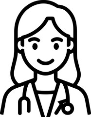 Obraz premium Hand Drawn Female Doctor Black and White Avatar Illustration in Minimal Line Art Style Design