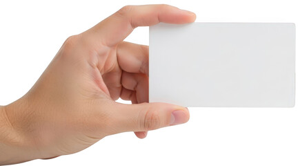 Obraz premium A hand holding a blank white card perfect for mockups on transparent background