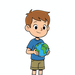 Young Boy Holding Globe with Care