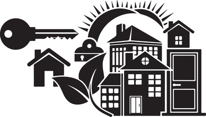 Fototapeta premium Real Estate Concept with Houses and a Key Symbol