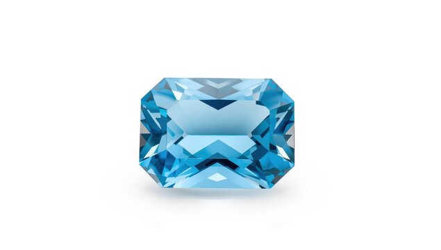 Stunning blue topaz gem on a white backdrop