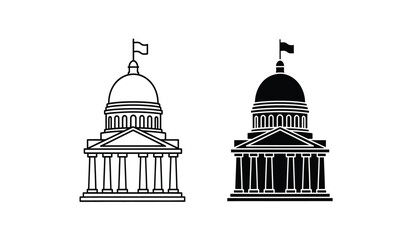 Vector illustration of government buildings with domes and columns © rsvect02