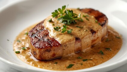 Tasty grilled tuna steak with peanut sauce