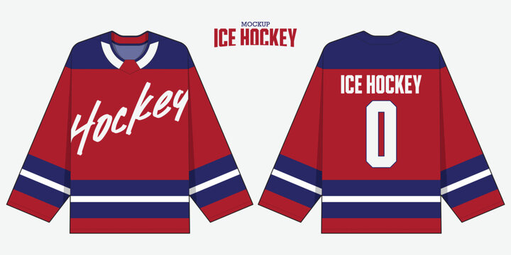 Minimal ice hockey jersey mockup template design. Editable stroke and easy to replace pattern. Front view, back view hockey uniform design. Vector Illustration