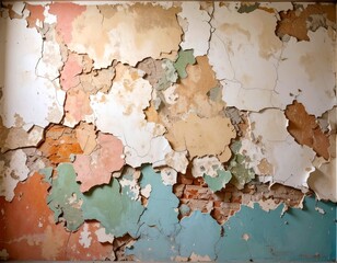 Obraz premium Peeling Paint Reveals Brick Wall Texture