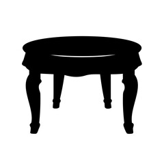 A vintage, dark silhouette of a decorative ornate round table with legs