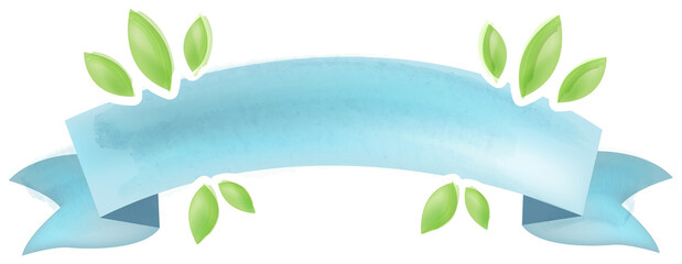 Watercolor Ribbon with Green Leaf Ornament Label Decorative Element, Earth Day recycling theme