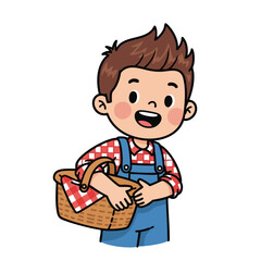 Friendly Young Boy with Basket of Fresh Fruits and Vegetables for Healthy Living
