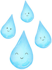 Cute Watercolor Style Water Drop with Facial Expression Illustration, Earth Day recycling theme