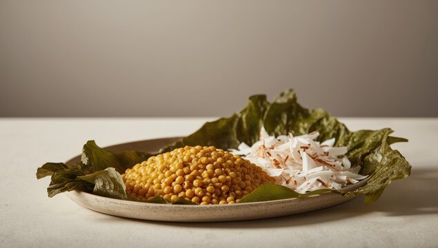 Toor dal with Sri Lankan mallum of chicory leaves and dried coconut