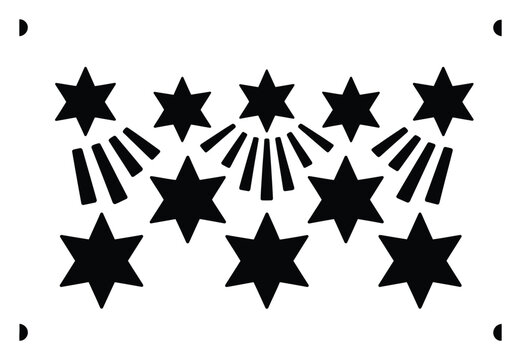 Black Six-Pointed Stars and Rays Pattern on White Background