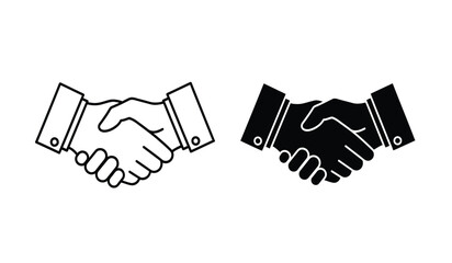 Two hands shaking in black and white line art style for business or partnership concepts